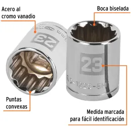 Dados 23mm E1/2 Poligonales CrVanadio, Truper 13537 Truper-Dados 23mm E1/2 Poligonales CrVanadio, Truper 13537 Fabricado en acer
