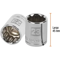 Dados 23mm E1/2 Poligonales CrVanadio, Truper 13537 Truper-Dados 23mm E1/2 Poligonales CrVanadio, Truper 13537 Fabricado en acer