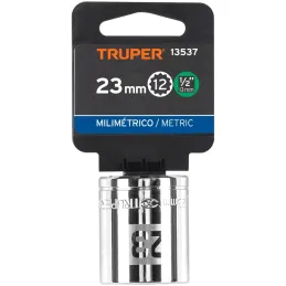 Dados 23mm E1/2 Poligonales CrVanadio, Truper 13537 Truper-Dados 23mm E1/2 Poligonales CrVanadio, Truper 13537 Fabricado en acer