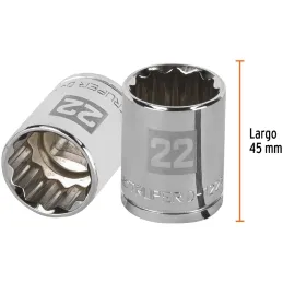 Dados 22mm E1/2 Poligonales CrVanadio, Truper 13536 Truper-Dados 22mm E1/2 Poligonales CrVanadio, Truper 13536 Fabricado en acer