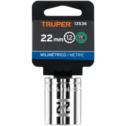 Dados 22mm E1/2 Poligonales CrVanadio, Truper 13536 Truper-Dados 22mm E1/2 Poligonales CrVanadio, Truper 13536 Fabricado en acer