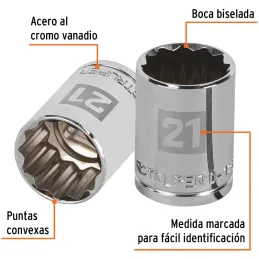 Dados 21mm E1/2 Poligonales CrVanadio, Truper 13535 Truper-Dados 21mm E1/2 Poligonales CrVanadio, Truper 13535 Fabricado en acer