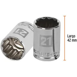 Dados 21mm E1/2 Poligonales CrVanadio, Truper 13535 Truper-Dados 21mm E1/2 Poligonales CrVanadio, Truper 13535 Fabricado en acer