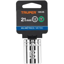 Dados 21mm E1/2 Poligonales CrVanadio, Truper 13535 Truper-Dados 21mm E1/2 Poligonales CrVanadio, Truper 13535 Fabricado en acer