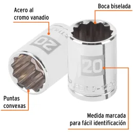 Dados 20mm E1/2 Poligonales CrVanadio, Truper 13534 Truper-Dados 20mm E1/2 Poligonales CrVanadio, Truper 13534 Fabricado en acer
