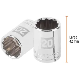 Dados 20mm E1/2 Poligonales CrVanadio, Truper 13534 Truper-Dados 20mm E1/2 Poligonales CrVanadio, Truper 13534 Fabricado en acer