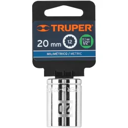 Dados 20mm E1/2 Poligonales CrVanadio, Truper 13534 Truper-Dados 20mm E1/2 Poligonales CrVanadio, Truper 13534 Fabricado en acer