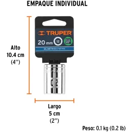 Dados 20mm E1/2 Poligonales CrVanadio, Truper 13534 Truper-Dados 20mm E1/2 Poligonales CrVanadio, Truper 13534 Fabricado en acer