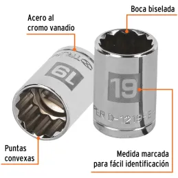 Dados 19mm E1/2 Poligonales CrVanadio, Truper 13533 Truper-Dados 19mm E1/2 Poligonales CrVanadio, Truper 13533 Fabricado en acer