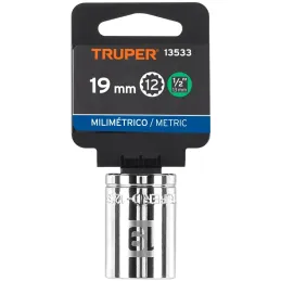 Dados 19mm E1/2 Poligonales CrVanadio, Truper 13533 Truper-Dados 19mm E1/2 Poligonales CrVanadio, Truper 13533 Fabricado en acer