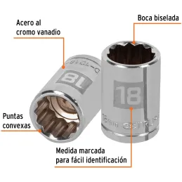 Dados 18mm E1/2 Poligonales CrVanadio, Truper 13532 Truper-Dados 18mm E1/2 Poligonales CrVanadio, Truper 13532 Fabricado en acer