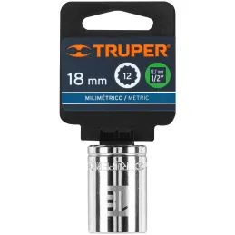 Dados 18mm E1/2 Poligonales CrVanadio, Truper 13532 Truper-Dados 18mm E1/2 Poligonales CrVanadio, Truper 13532 Fabricado en acer