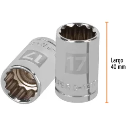 Dados 17mm E1/2 Poligonales CrVanadio, Truper 13531 Truper-Dados 17mm E1/2 Poligonales CrVanadio, Truper 13531 Fabricado en acer