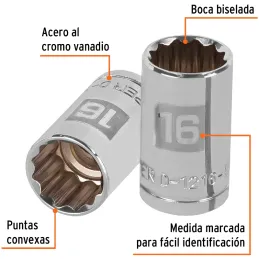 Dados 16mm E1/2 Poligonales CrVanadio, Truper 13530 Truper-Dados 16mm E1/2 Poligonales CrVanadio, Truper 13530 Fabricado en acer