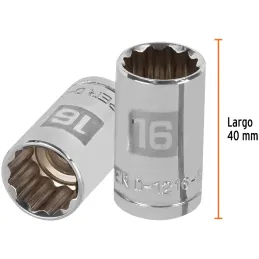 Dados 16mm E1/2 Poligonales CrVanadio, Truper 13530 Truper-Dados 16mm E1/2 Poligonales CrVanadio, Truper 13530 Fabricado en acer