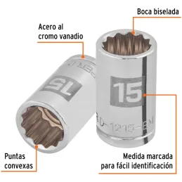 Dados 15mm E1/2 Poligonales CrVanadio, Truper 13529 Truper-Dados 15mm E1/2 Poligonales CrVanadio, Truper 13529 Fabricado en acer