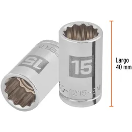 Dados 15mm E1/2 Poligonales CrVanadio, Truper 13529 Truper-Dados 15mm E1/2 Poligonales CrVanadio, Truper 13529 Fabricado en acer