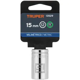 Dados 15mm E1/2 Poligonales CrVanadio, Truper 13529 Truper-Dados 15mm E1/2 Poligonales CrVanadio, Truper 13529 Fabricado en acer