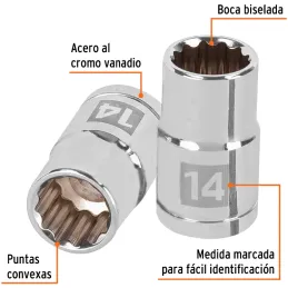 Dados 14mm E1/2 Poligonales CrVanadio, Truper 13528 Truper-Dados 14mm E1/2 Poligonales CrVanadio, Truper 13528 Fabricado en acer