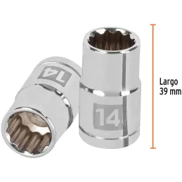 Dados 14mm E1/2 Poligonales CrVanadio, Truper 13528 Truper-Dados 14mm E1/2 Poligonales CrVanadio, Truper 13528 Fabricado en acer