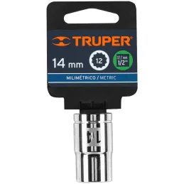 Dados 14mm E1/2 Poligonales CrVanadio, Truper 13528 Truper-Dados 14mm E1/2 Poligonales CrVanadio, Truper 13528 Fabricado en acer