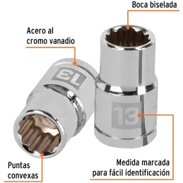 Dados 13mm E1/2 Poligonales CrVanadio, Truper 13527 Truper-Dados 13mm E1/2 Poligonales CrVanadio, Truper 13527 Fabricado en acer