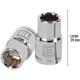 Dados 13mm E1/2 Poligonales CrVanadio, Truper 13527 Truper-Dados 13mm E1/2 Poligonales CrVanadio, Truper 13527 Fabricado en acer