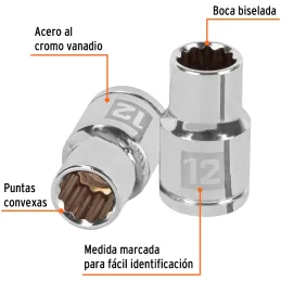 Dados 12mm E1/2 Poligonales CrVanadio, Truper 13526 Truper-Dados 12mm E1/2 Poligonales CrVanadio, Truper 13526 Fabricado en acer