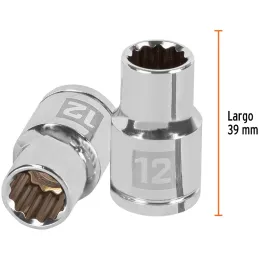Dados 12mm E1/2 Poligonales CrVanadio, Truper 13526 Truper-Dados 12mm E1/2 Poligonales CrVanadio, Truper 13526 Fabricado en acer