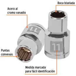 Dados 11mm E1/2 Poligonales CrVanadio, Truper 13525 Truper-Dados 11mm E1/2 Poligonales CrVanadio, Truper 13525 Fabricado en acer