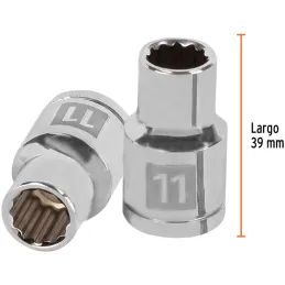 Dados 11mm E1/2 Poligonales CrVanadio, Truper 13525 Truper-Dados 11mm E1/2 Poligonales CrVanadio, Truper 13525 Fabricado en acer