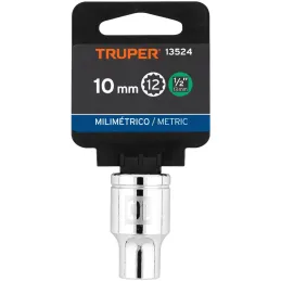 Dados 10mm E1/2 Poligonales CrVanadio, Truper 13524 Truper-Dados 10mm E1/2 Poligonales CrVanadio, Truper 13524 Fabricado en acer