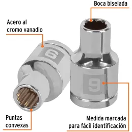 Dados 9mm E1/2 Poligonales CrVanadio, Truper 13523 Truper-Dados 9mm E1/2 Poligonales CrVanadio, Truper 13523 Fabricado en acero 
