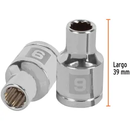 Dados 9mm E1/2 Poligonales CrVanadio, Truper 13523 Truper-Dados 9mm E1/2 Poligonales CrVanadio, Truper 13523 Fabricado en acero 