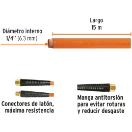 Mangueras para compresor de Alta Presion de PVC 1/4" Conector Movil 15 m, MAN-PI-15-1/4 19015 Truper Truper-Mangueras para compr