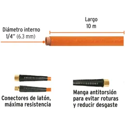 Mangueras para compresor de Alta Presion de PVC 1/4" Conector Movil 10 m, MAN-PI-10-1/4 19014 Truper Truper-Mangueras para compr
