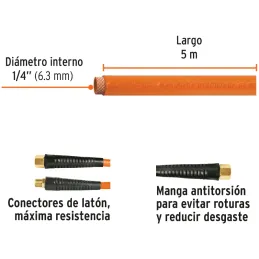 Mangueras para compresor de Alta Presion de PVC 1/4" Conector Movil 5 m, MAN-PI-5-1/4 19013 Truper Truper-Mangueras para compres