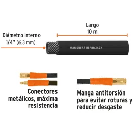 Mangueras para compresor de Alta Presion de Hule 1/4" Conector Movil 10 m, MAN-AP-10-1/4 17080 Truper Truper-Mangueras para comp