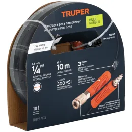 Mangueras para compresor de Alta Presion de Hule 1/4" Conector Movil 10 m, MAN-AP-10-1/4 17080 Truper Truper-Mangueras para comp