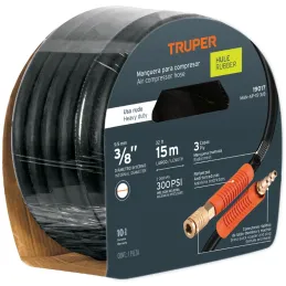 Mangueras para compresor de Alta Presion de Hule 3/8" Conector Movil 15 m, MAN-AP-15-3/8 19017 Truper Truper-Mangueras para comp