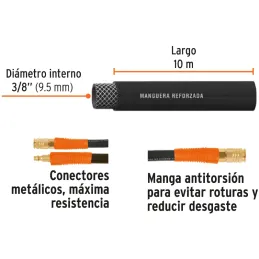 Mangueras para compresor de Alta Presion de Hule 3/8" Conector Movil 10 m, MAN-AP-10-3/8 19016 Truper Truper-Mangueras para comp