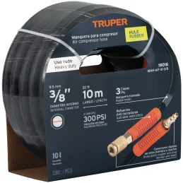 Mangueras para compresor de Alta Presion de Hule 3/8" Conector Movil 10 m, MAN-AP-10-3/8 19016 Truper Truper-Mangueras para comp