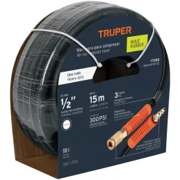 Mangueras para compresor de Alta Presion de Hule 1/2" Conector Movil 15 m, MAN-AP-15-1/2 17086 Truper Truper-Mangueras para comp