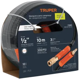 Mangueras para compresor de Alta Presion de Hule 1/2" Conector Movil 10 m, MAN-AP-10-1/2 17085 Truper Truper-Mangueras para comp