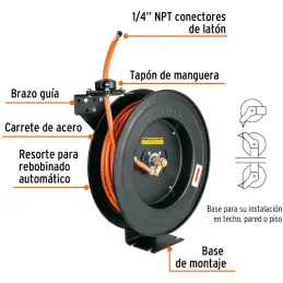 Carrete Retractil con Manguera 15 Metros para Aire y Agua 300PSI, Rebobinado Automatico, CAMAI-15 10388 Truper Truper-Carrete Re