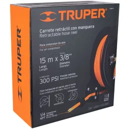 Carrete Retractil con Manguera 15 Metros para Aire y Agua 300PSI, Rebobinado Automatico, CAMAI-15 10388 Truper Truper-Carrete Re