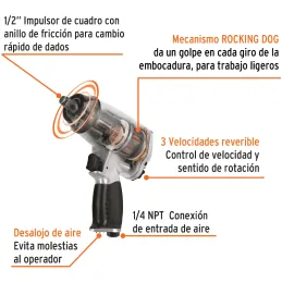 Llave Neumatica Pistola de Impacto 1/2", Carcasa de Aluminio Pulido, TPN-731-EX 18242 Truper Truper-Llave Neumatica Pistola de I