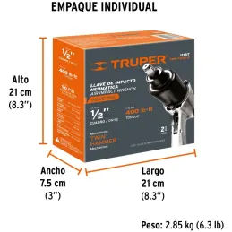 Llave Neumatica Pistola de Impacto 1/2" Industrial, Carcasa de Aluminio Pulido, TPN-734H-2 11187 Truper Truper-Llave Neumatica P