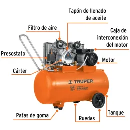 Compresoras de Aire de 4HP 120 Litros, Uso Ininterrumpido Arranque Automatico, Truper COMP-120LHC 102132 Truper-Compresoras de A
