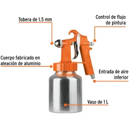 Pistolas de Pinturas 1000ml B1.5mm BP FlujoContinuo A34cm, PIPI-26 Truper 19000 Truper-Pistolas de Pinturas 1000ml B1.5mm BP Flu